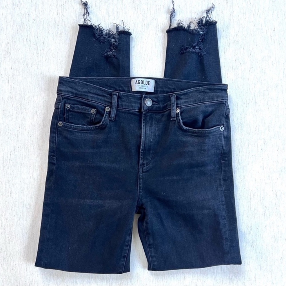 AGOLDE Sophie Skinny ankle jeans raw frayed hem black size 29